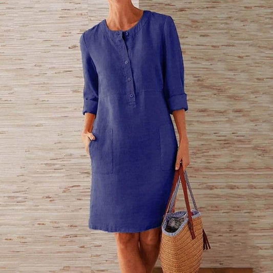 Abito Dritto Chic Zia in Blu Scuro con tasche laterali