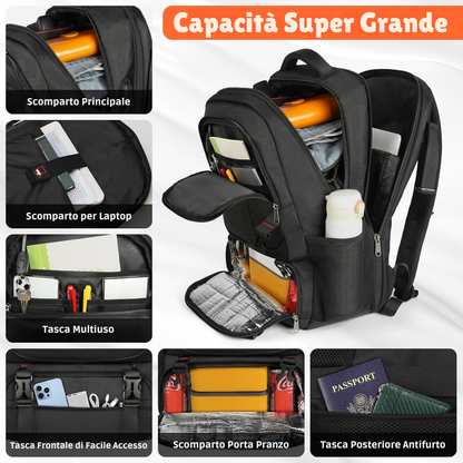 Zaino da Viaggio Extra Large per Pranzo e Laptop con Porta di Ricarica USB