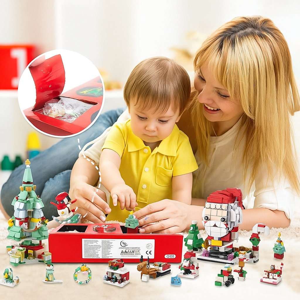 Calendario dell'Avvento di Natale – Set di blocchi 6 in 1 con Babbo Natale e albero