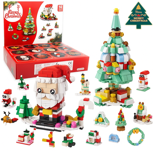 Calendario dell'Avvento di Natale – Set di blocchi 6 in 1 con Babbo Natale e albero