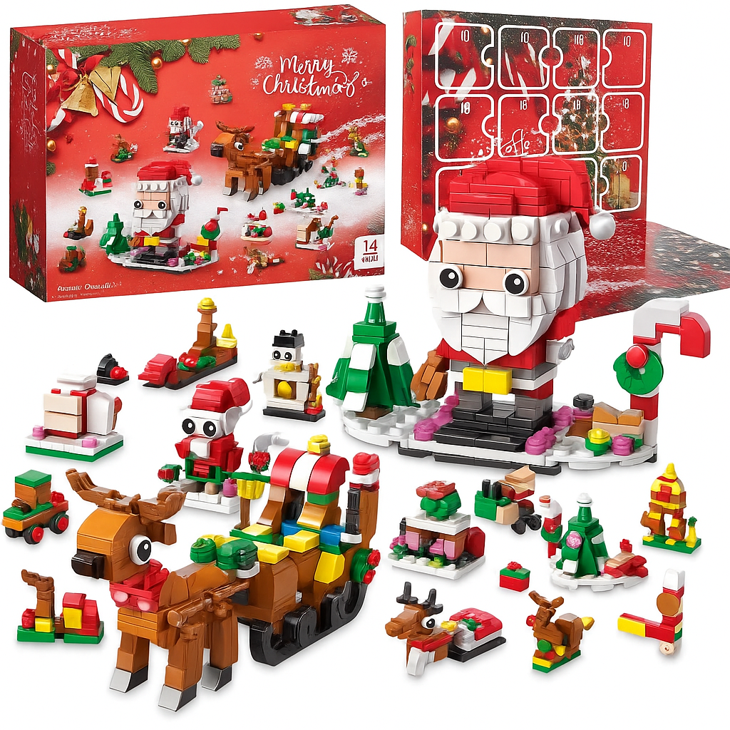 Calendario dell'Avvento di Natale – Set di blocchi 6 in 1 con Babbo Natale e albero