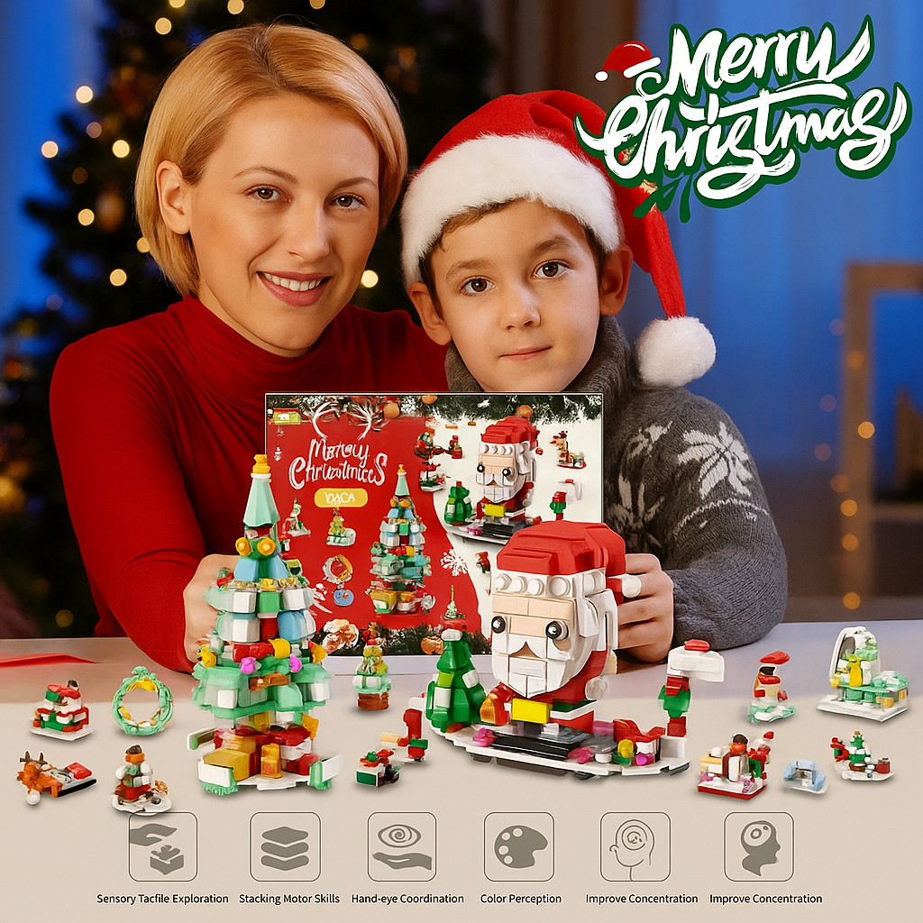 Calendario dell'Avvento di Natale – Set di blocchi 6 in 1 con Babbo Natale e albero