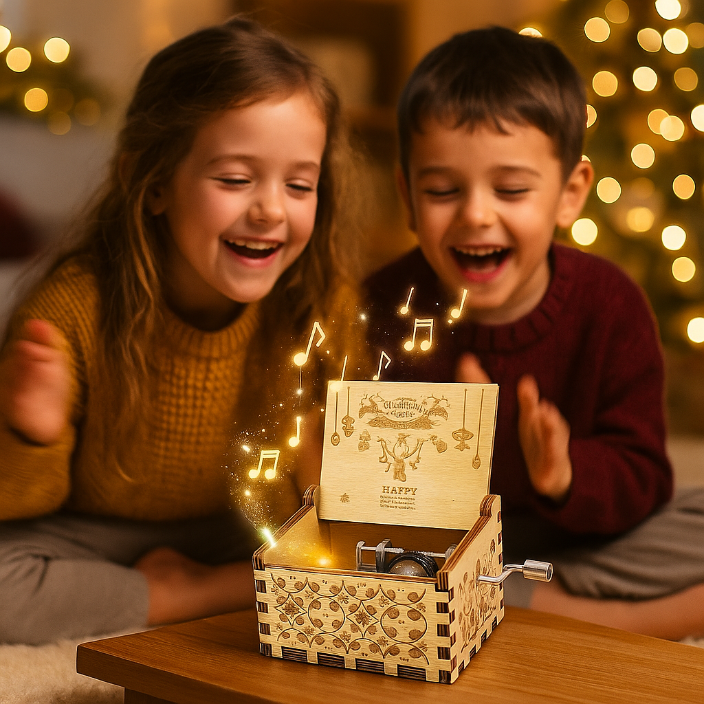 Scatola musicale natalizia in legno – Ballerina realizzata a mano