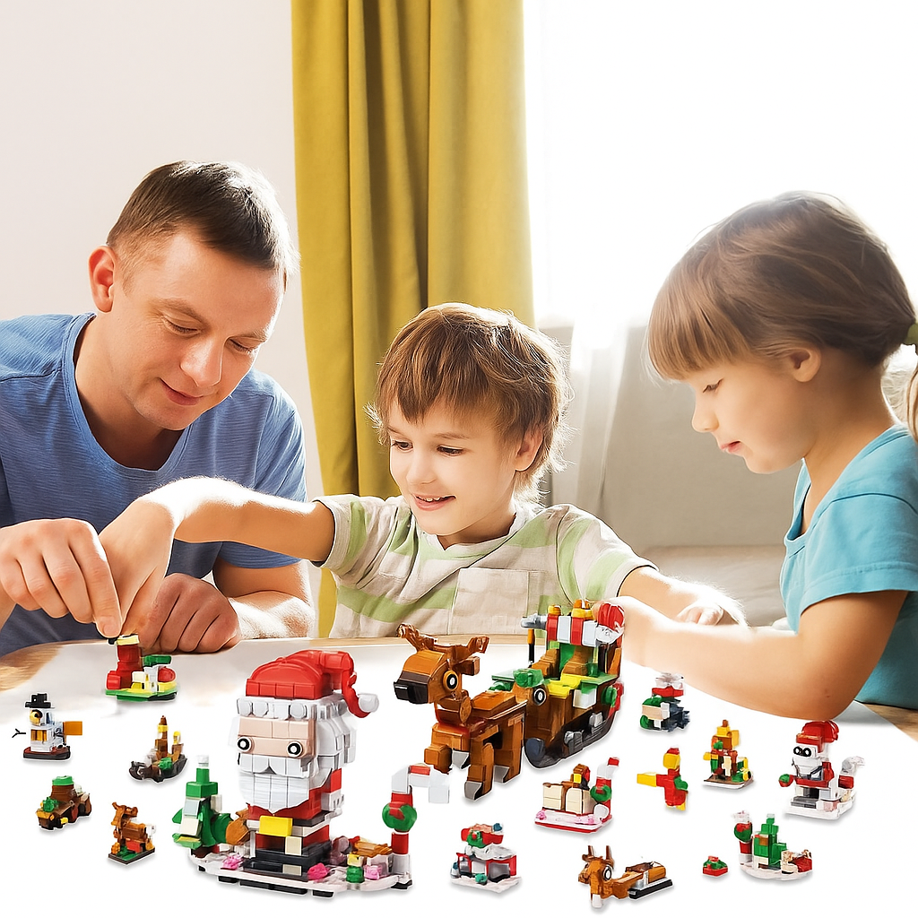 Calendario dell'Avvento di Natale – Set di blocchi 6 in 1 con Babbo Natale e albero