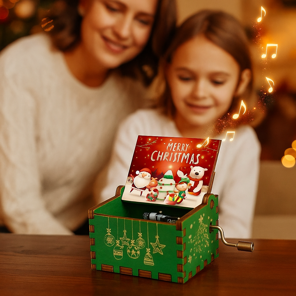 Scatola musicale natalizia in legno – Ballerina realizzata a mano