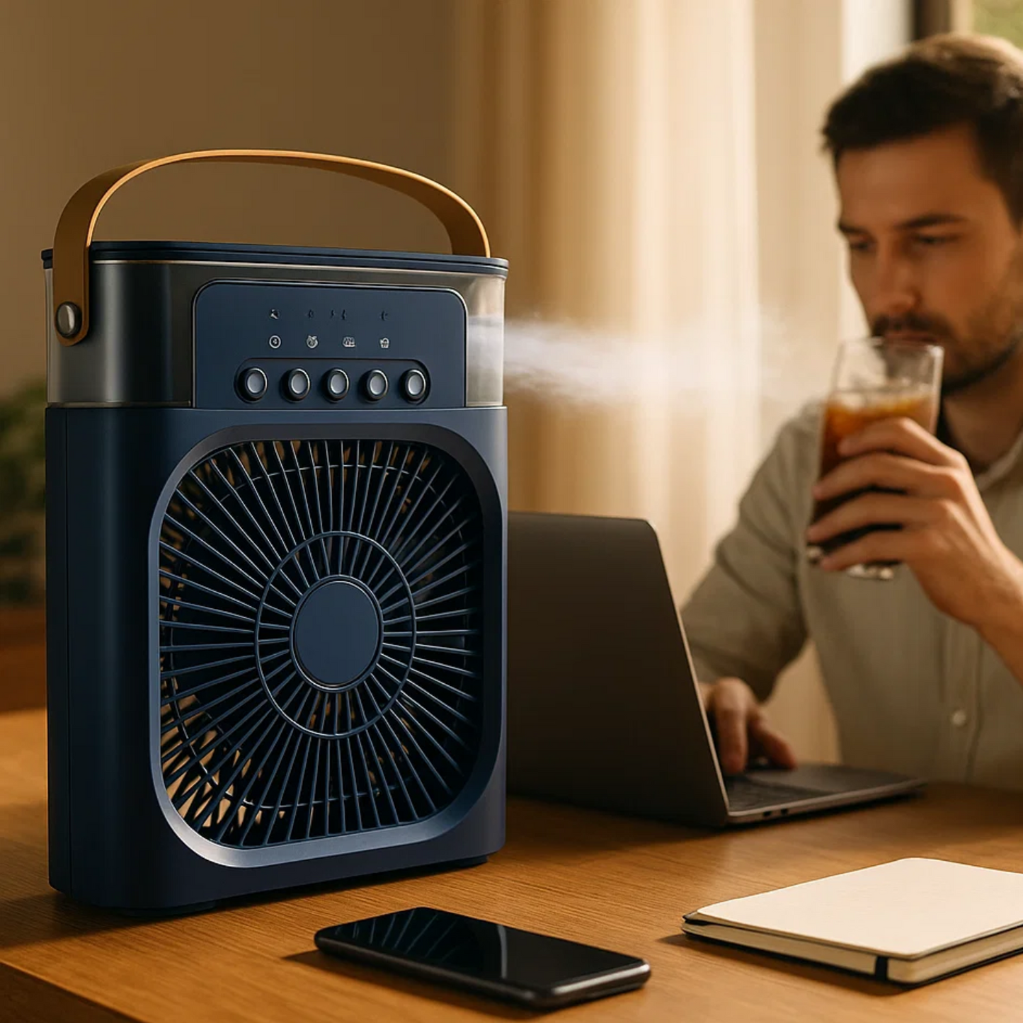 Raffrescatore d'Aria e Umidificatore 3-in-1 | Portatile, velocità della ventola regolabili & ideale per camere, uffici & piccoli spazi | Karnz