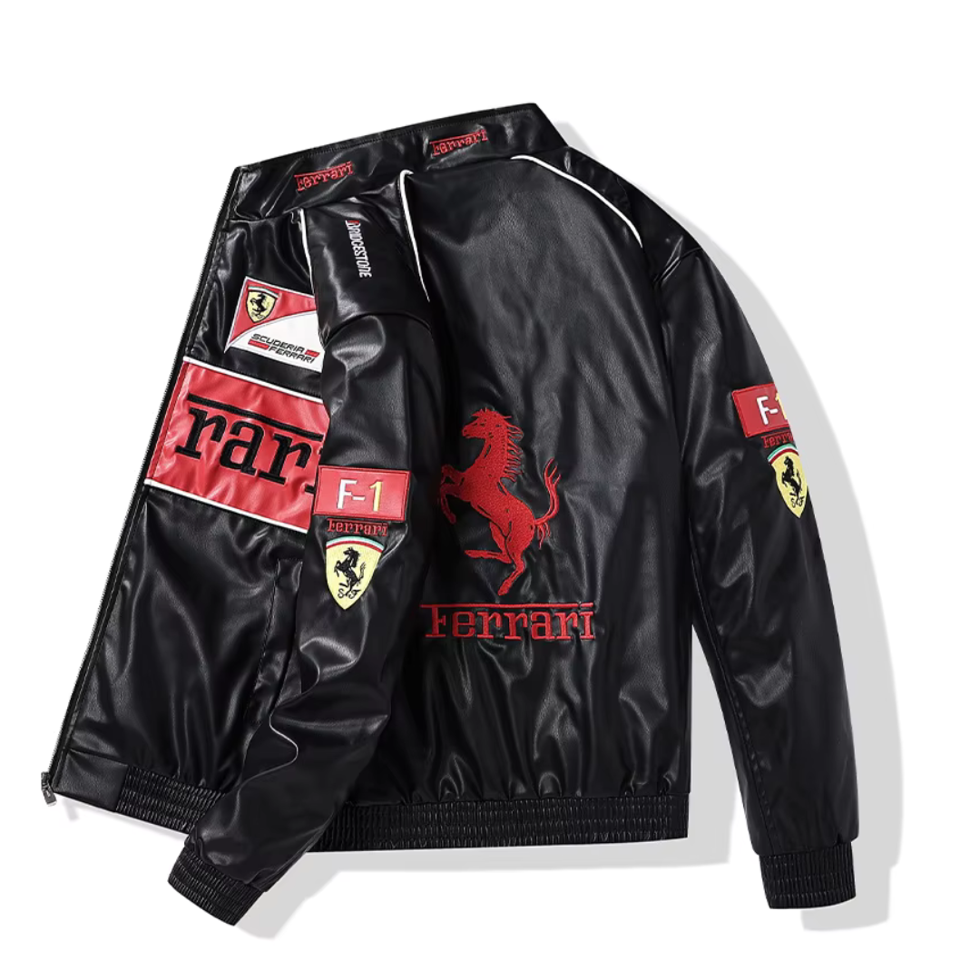 Giacca da corsa Ferrari Vintage in pelle- Unisex - Retrò (oversize)