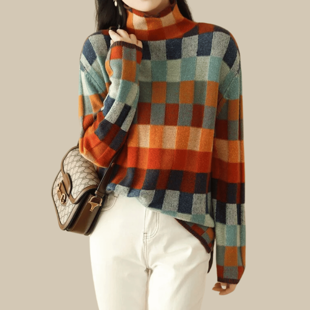 Maglione a Collo Alto in Morbido Cashmere | Design Patchwork Elegante