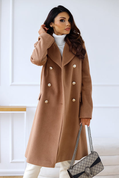 Cappotto Elegante Donna | Lungo con Bottoni Oro e Taglio Moderno