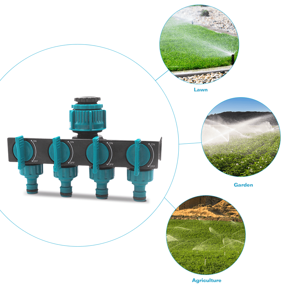 FlowMaster – Ripartitore a 4 vie per tubo da giardino per irrigazione flessibile