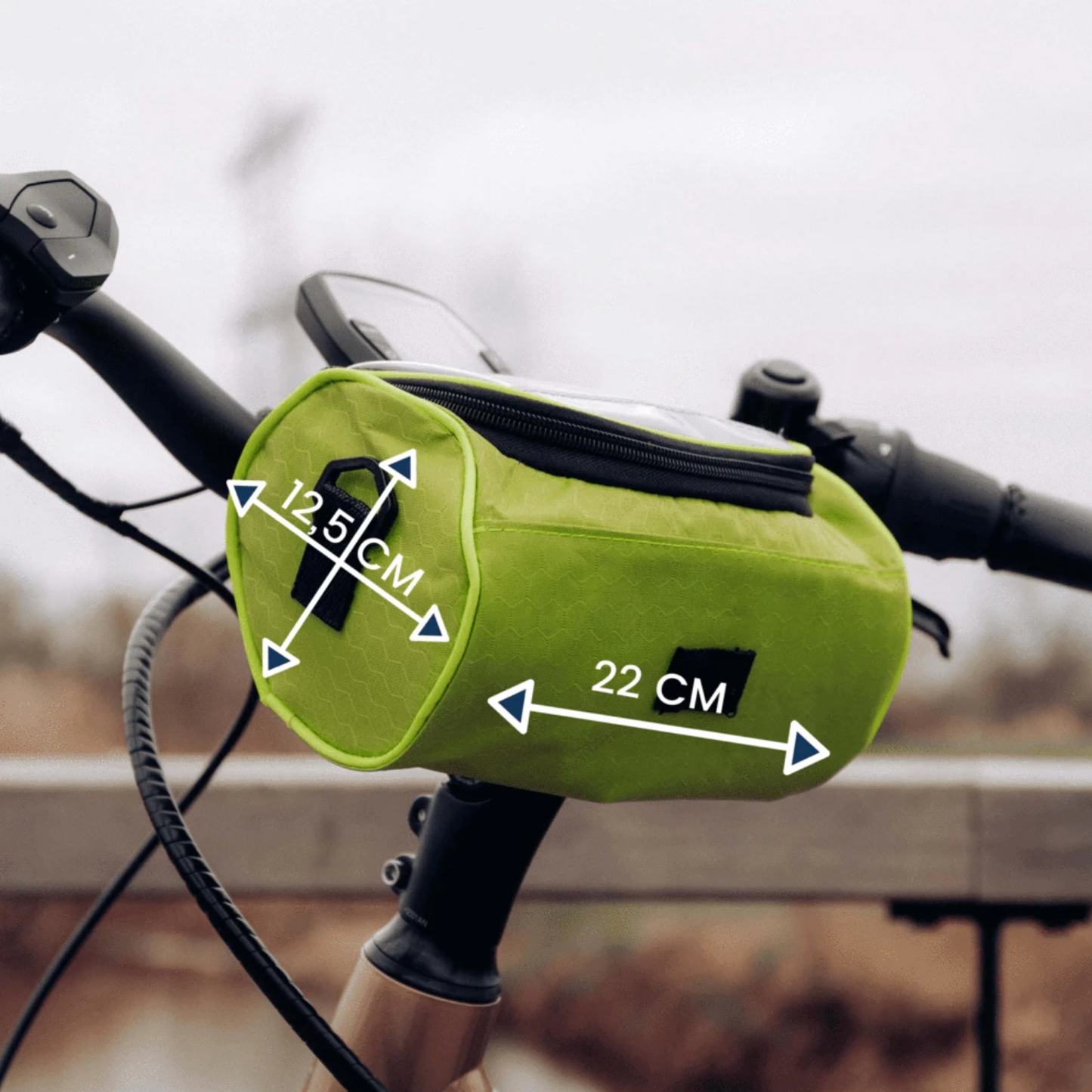 Borsa da manubrio pratica per bicicletta con porta-smartphone e materiale resistente all'acqua
