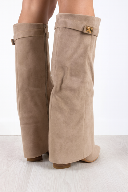 Stivali alti da donna in pelle premium con tacco a blocco