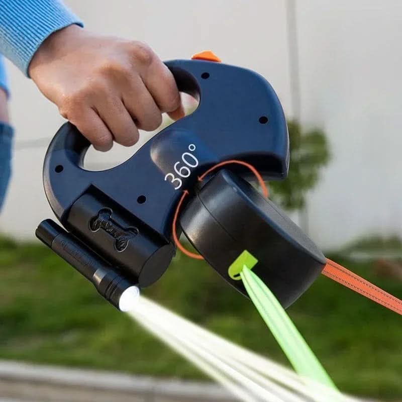 BORDEAUX DUO - doppio guinzaglio con LED e dispenser di sacchetti per passeggiate senza stress