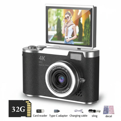 Fotocamera digitale 4K con schermo orientabile, 48 MP, zoom ottico 8x, compatta per foto e video