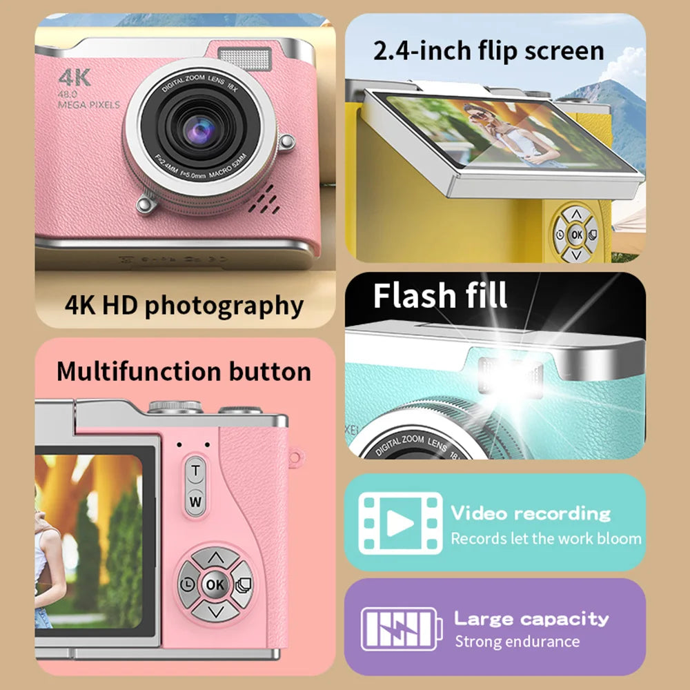Fotocamera digitale 4K con schermo orientabile, 48 MP, zoom ottico 8x, compatta per foto e video