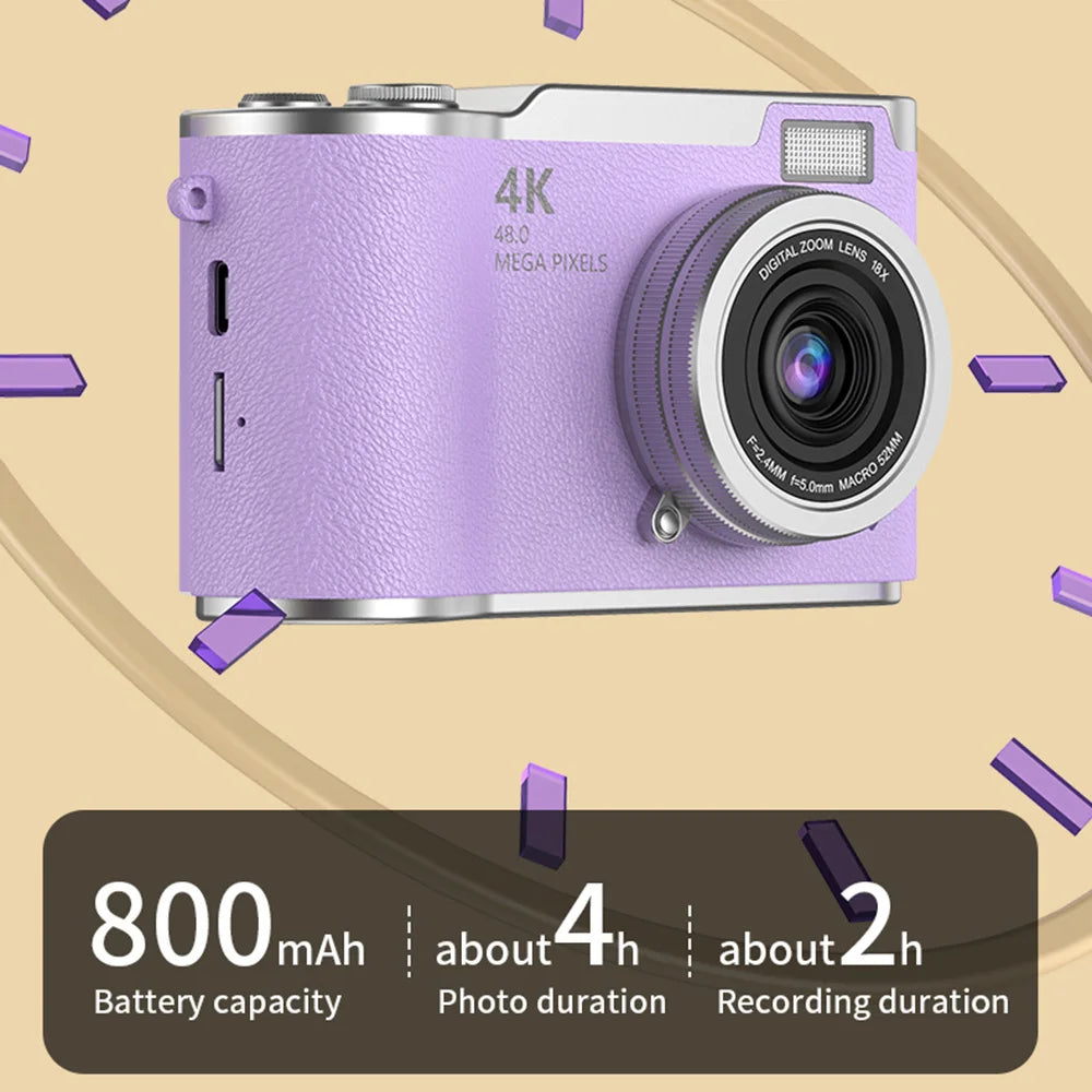 Fotocamera digitale 4K con schermo orientabile, 48 MP, zoom ottico 8x, compatta per foto e video