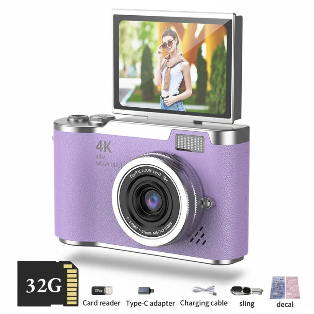 Fotocamera digitale 4K con schermo orientabile, 48 MP, zoom ottico 8x, compatta per foto e video