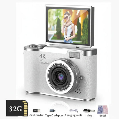 Fotocamera digitale 4K con schermo orientabile, 48 MP, zoom ottico 8x, compatta per foto e video