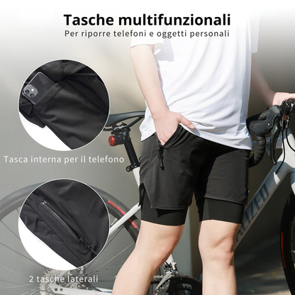 Pantaloncini da ciclismo da uomo 2 in 1 – Imbottiti 3D, traspiranti e ad asciugatura rapida
