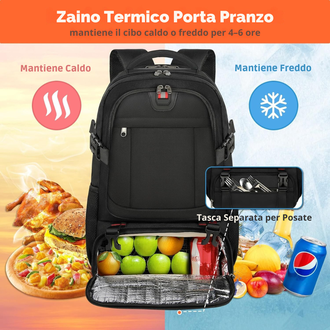 Zaino da Viaggio Extra Large per Pranzo e Laptop con Porta di Ricarica USB
