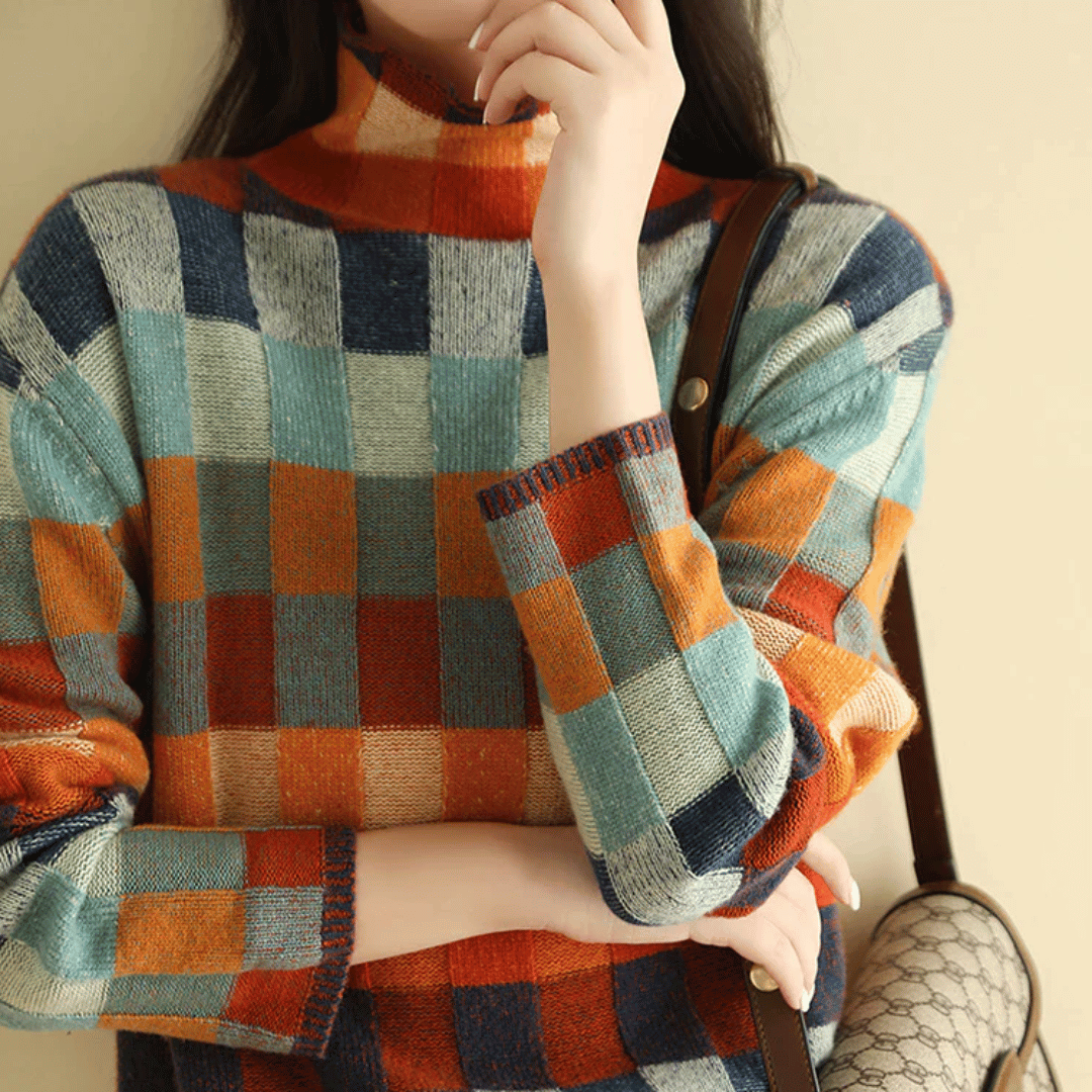 Maglione a Collo Alto in Morbido Cashmere | Design Patchwork Elegante