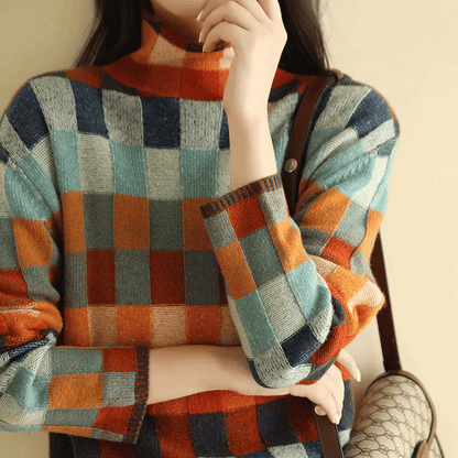 Maglione a Collo Alto in Morbido Cashmere | Design Patchwork Elegante