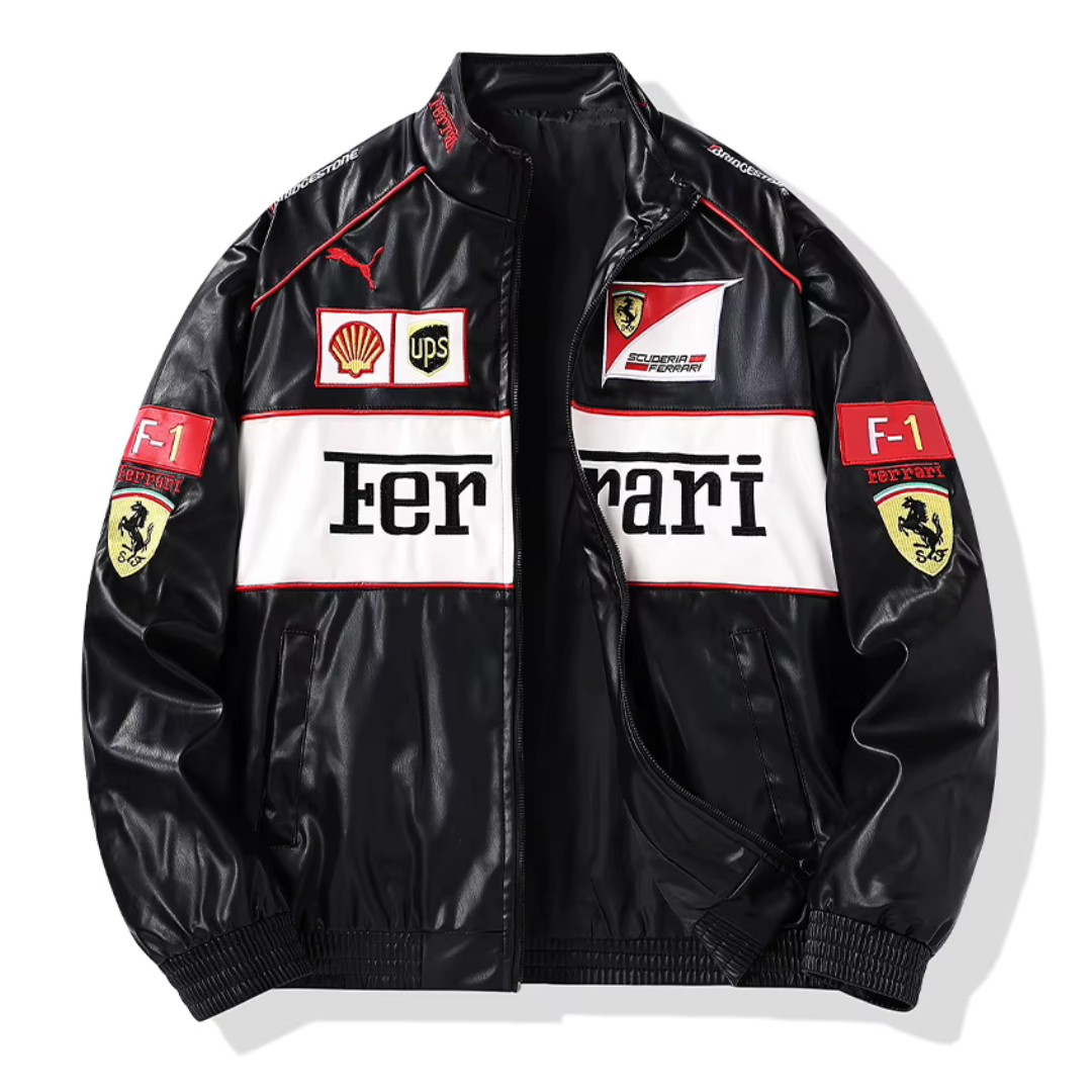 Giacca da corsa Ferrari Vintage in pelle- Unisex - Retrò (oversize)