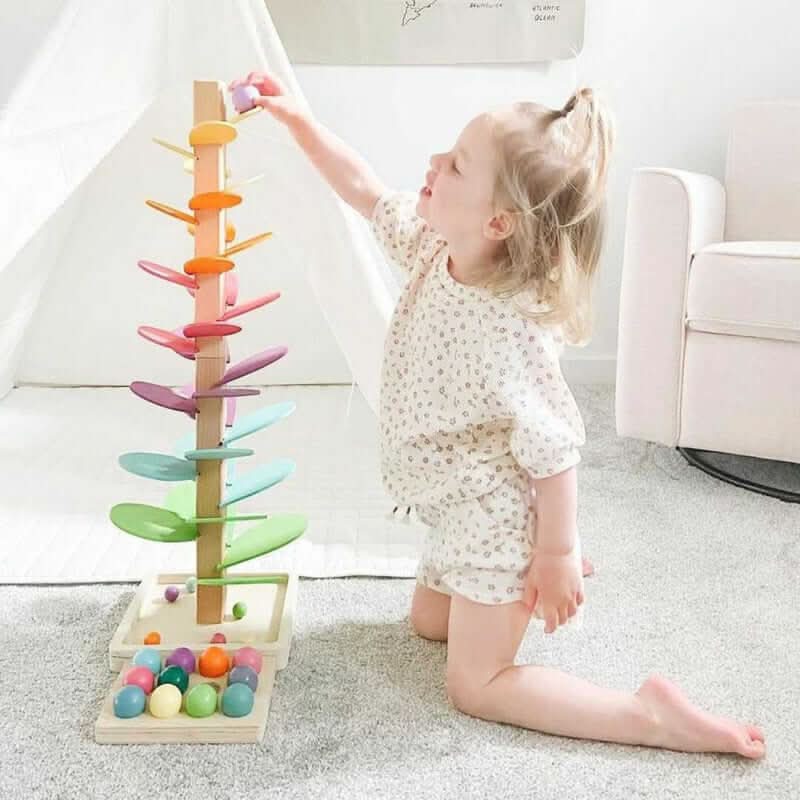 Torre di biglie in legno - giocattolo sensoriale interattivo per lo sviluppo dei bambini