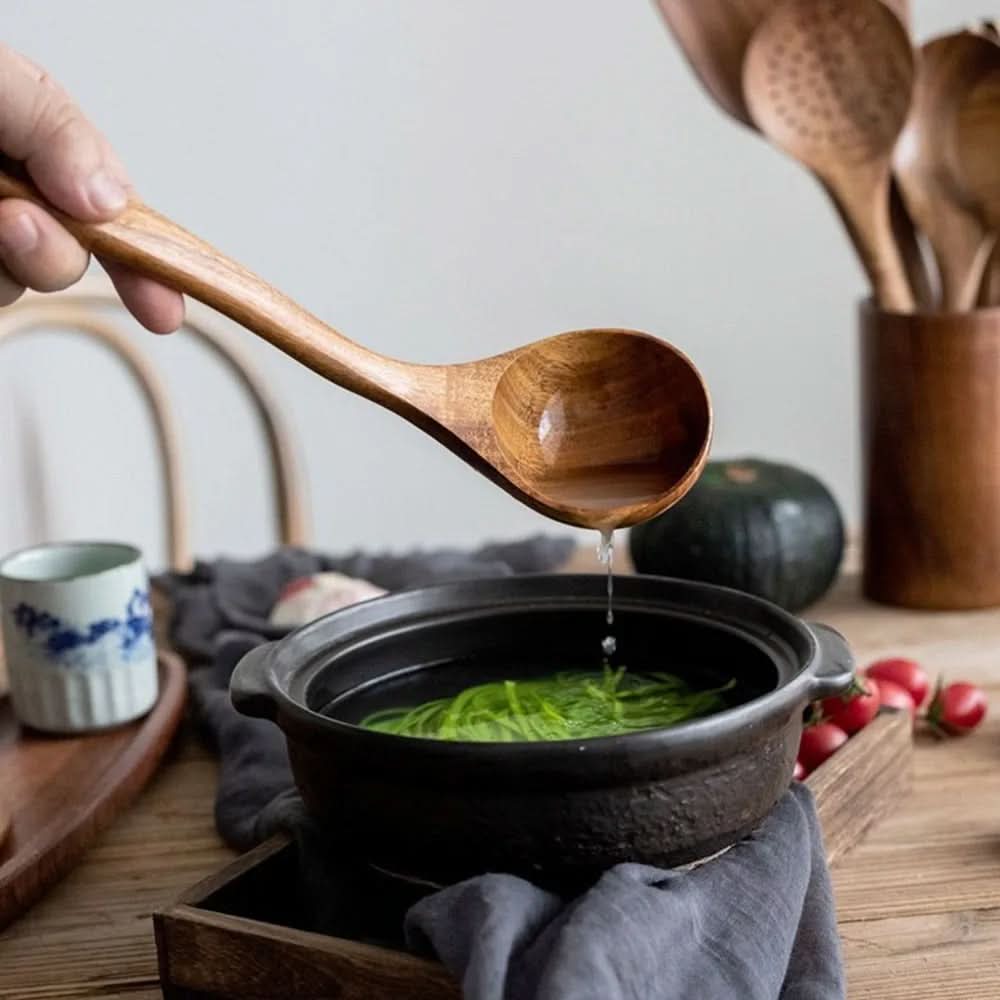 Set di utensili da cucina in legno di teak - Utensili da cucina eleganti per gadget da cucina moderni