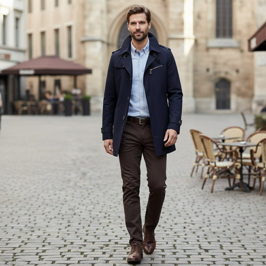 Trench Impermeabile da Uomo – Stile Militare con Tasca con Cerniera