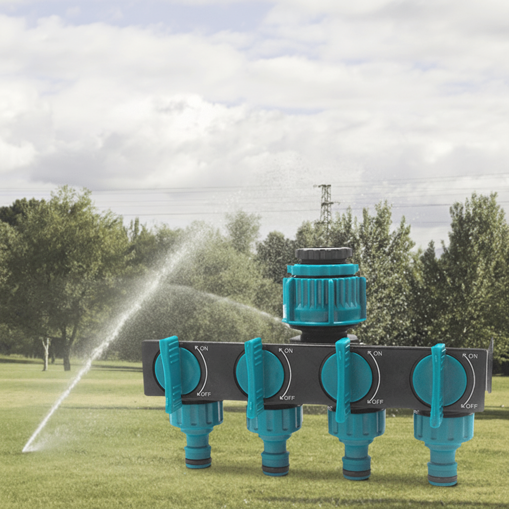 FlowMaster – Ripartitore a 4 vie per tubo da giardino per irrigazione flessibile