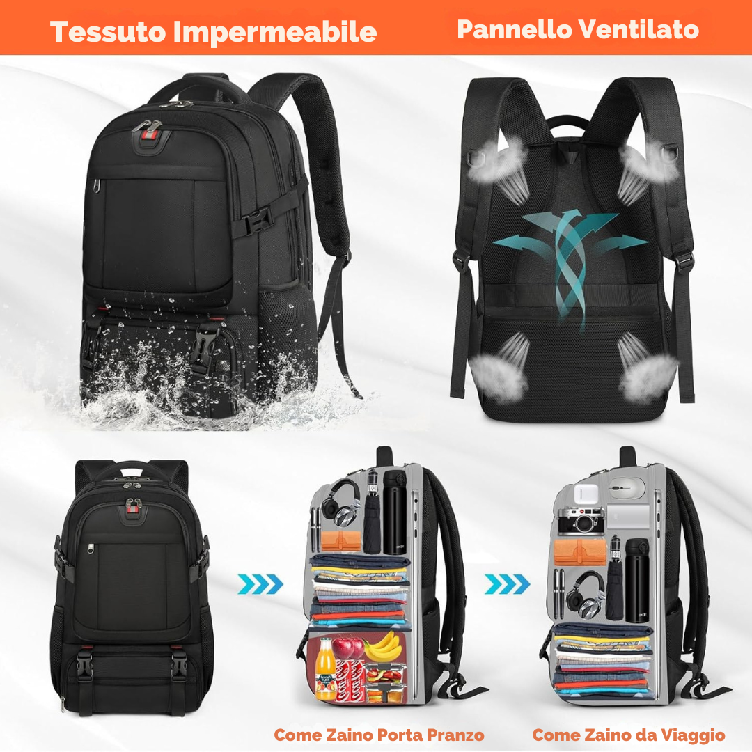 Zaino da Viaggio Extra Large per Pranzo e Laptop con Porta di Ricarica USB