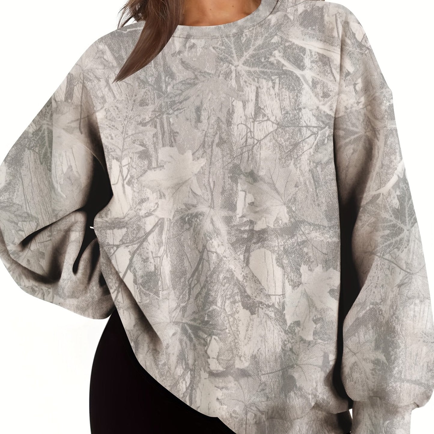 UrbanLeaf™ Felpa Oversize Camouflage da Donna – Sweatshirt Loose a Maniche Lunghe con Polsini a Coste