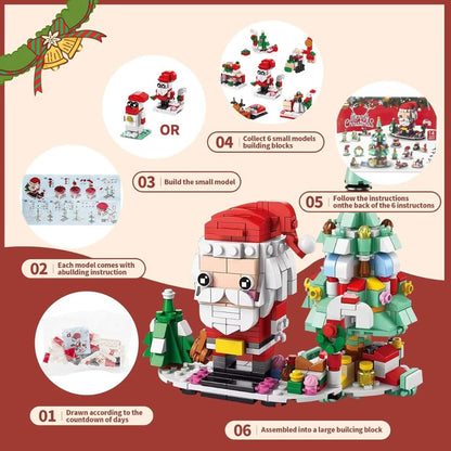 Calendario dell'Avvento di Natale – Set di blocchi 6 in 1 con Babbo Natale e albero