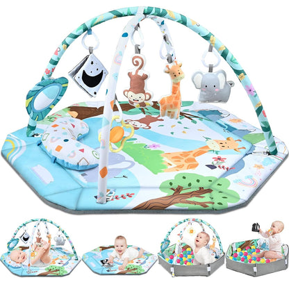 Tappeto da gioco multifunzione per neonato, sviluppo e gioco con archi di attività e piscina di palline