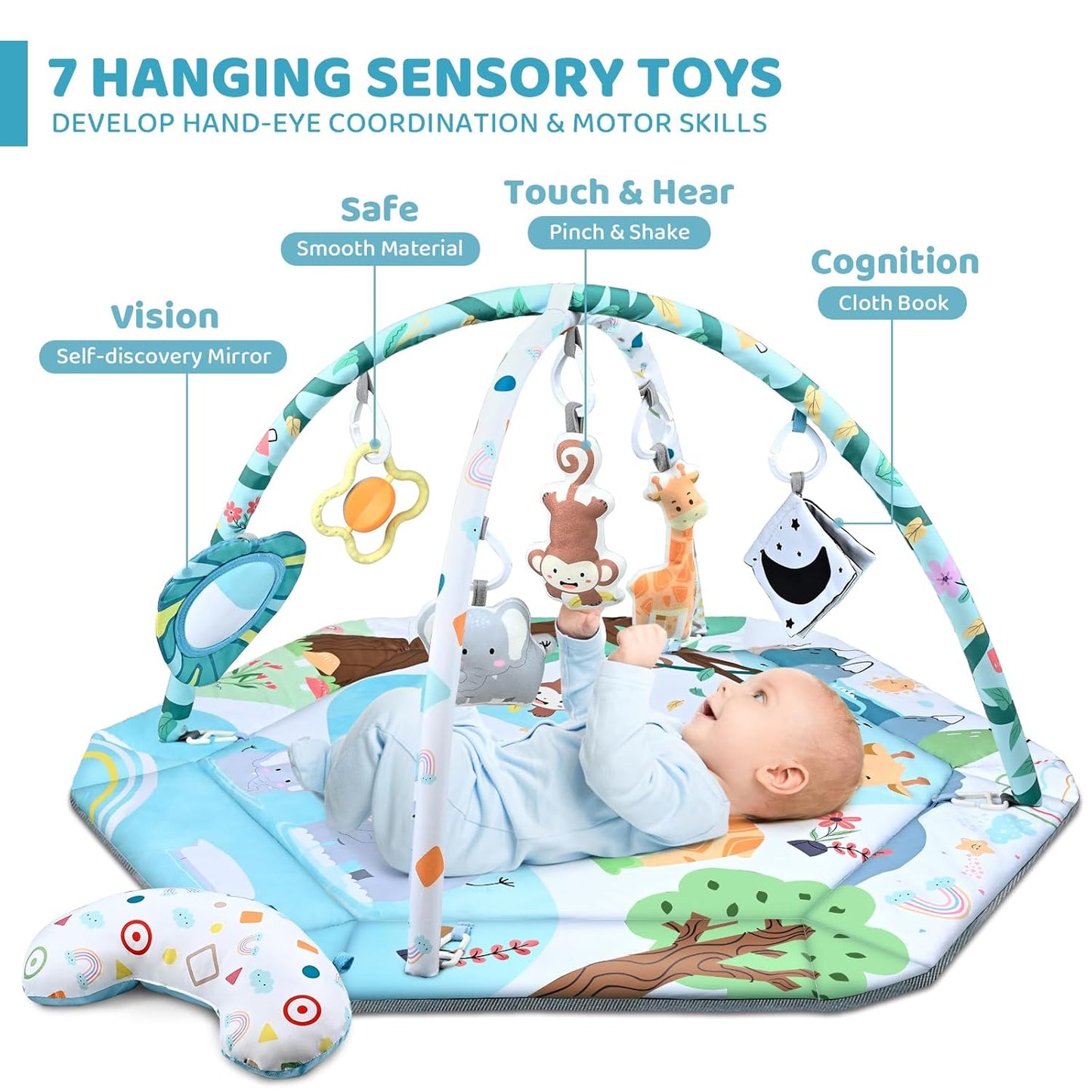 Tappeto da gioco multifunzione per neonato, sviluppo e gioco con archi di attività e piscina di palline