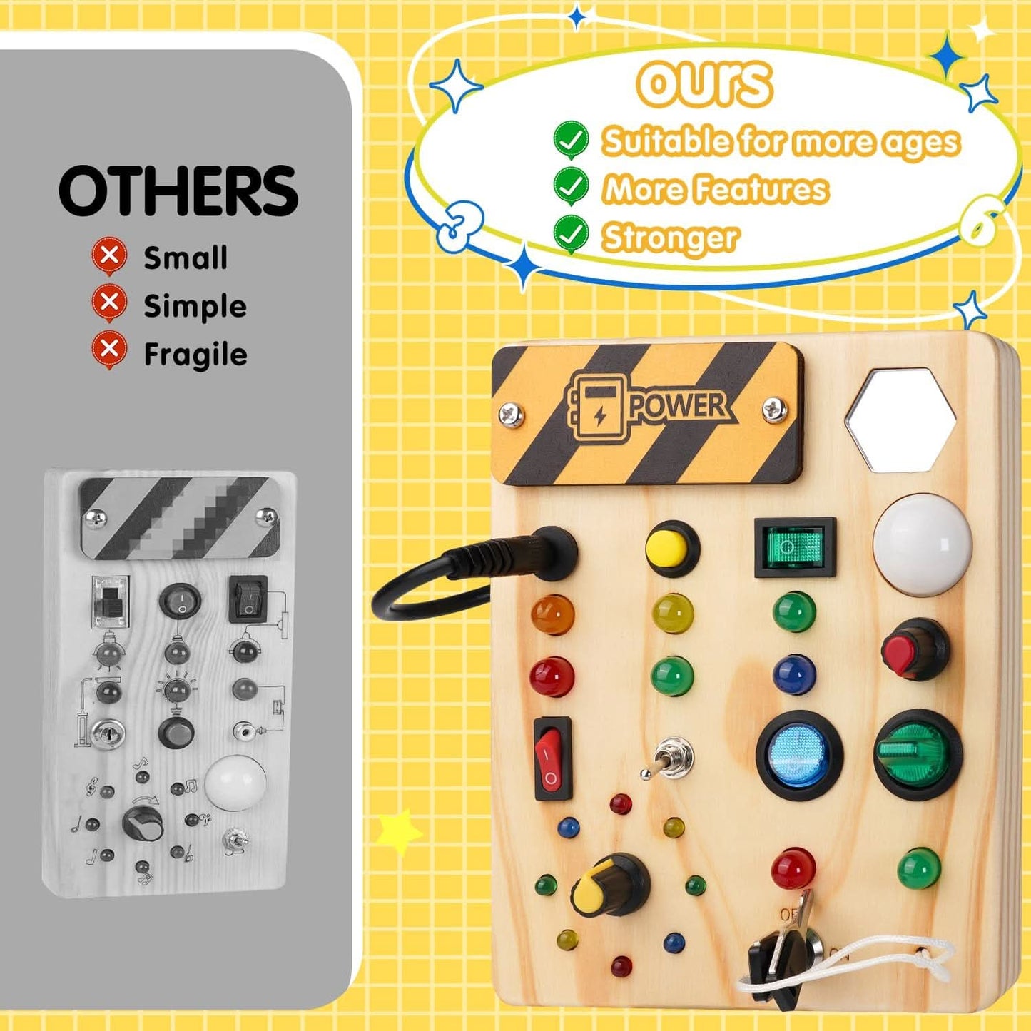 Pannello Montessori BrightStart - Giocattolo educativo con LED e interruttori per bambini piccoli