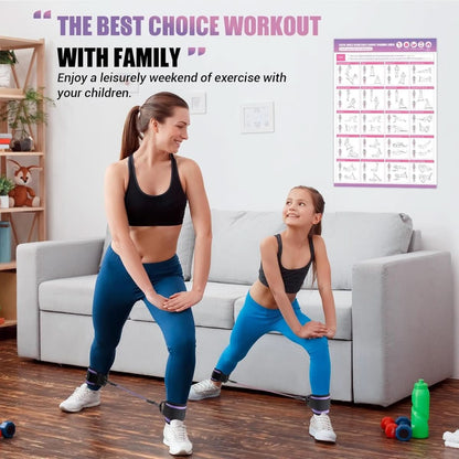 Bande di resistenza Flextone per glutei e fianchi, con cinghia per caviglie e poster di allenamento