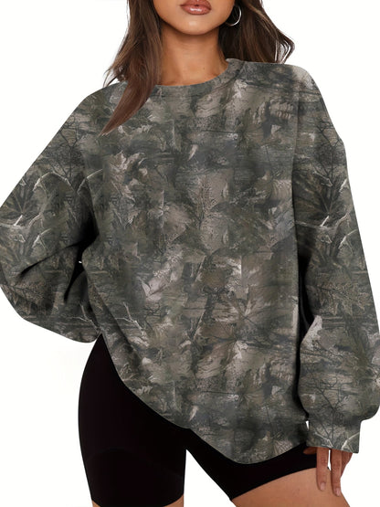 UrbanLeaf™ Felpa Oversize Camouflage da Donna – Sweatshirt Loose a Maniche Lunghe con Polsini a Coste