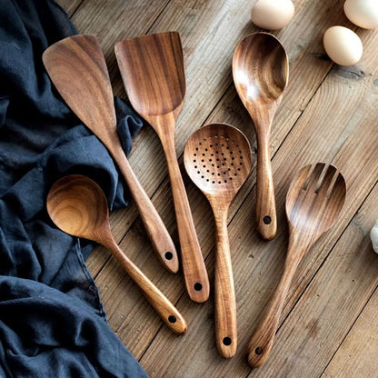 Set di utensili da cucina in legno di teak - Utensili da cucina eleganti per gadget da cucina moderni