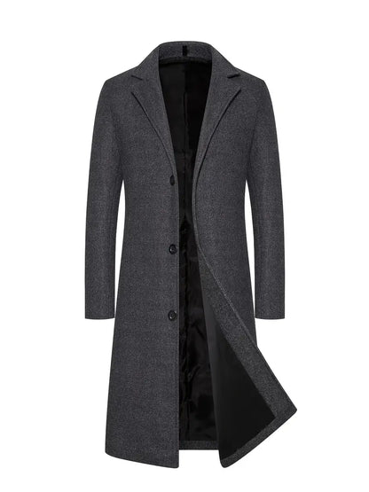 Cappotto lungo da uomo – Vestibilità sartoriale – Effetto lana – Revers a lancia – Chiusura a tre bottoni