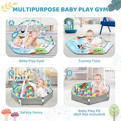 Tappeto da gioco multifunzione per neonato, sviluppo e gioco con archi di attività e piscina di palline