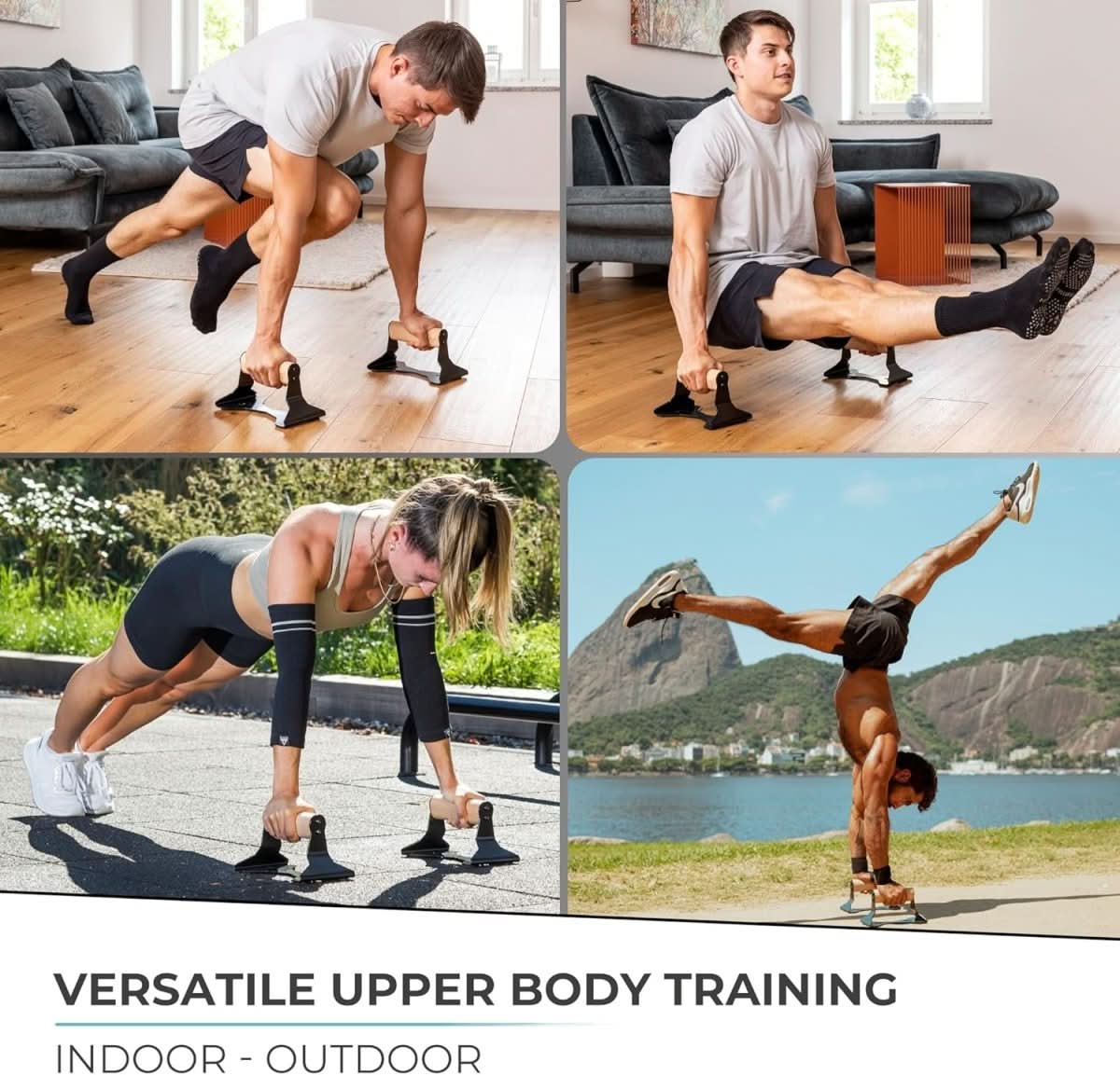PowerGrip - Parallettes ergonomiche in legno con nucleo in acciaio per le flessioni