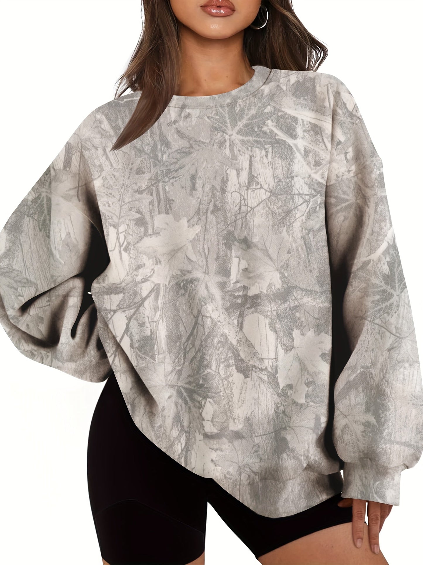 UrbanLeaf™ Felpa Oversize Camouflage da Donna – Sweatshirt Loose a Maniche Lunghe con Polsini a Coste
