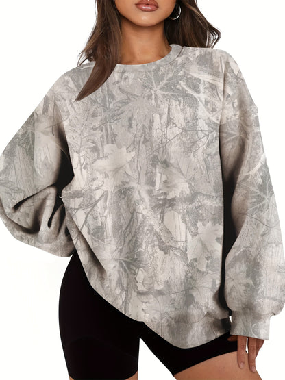UrbanLeaf™ Felpa Oversize Camouflage da Donna – Sweatshirt Loose a Maniche Lunghe con Polsini a Coste