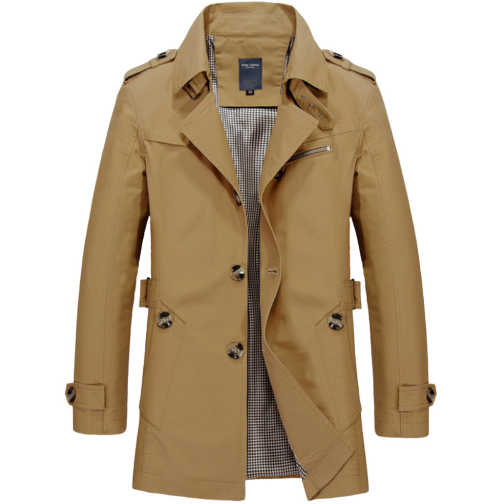 Trench Impermeabile da Uomo – Stile Militare con Tasca con Cerniera