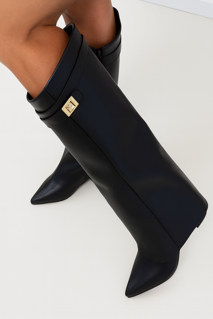 Stivali alti da donna in pelle premium con tacco a blocco