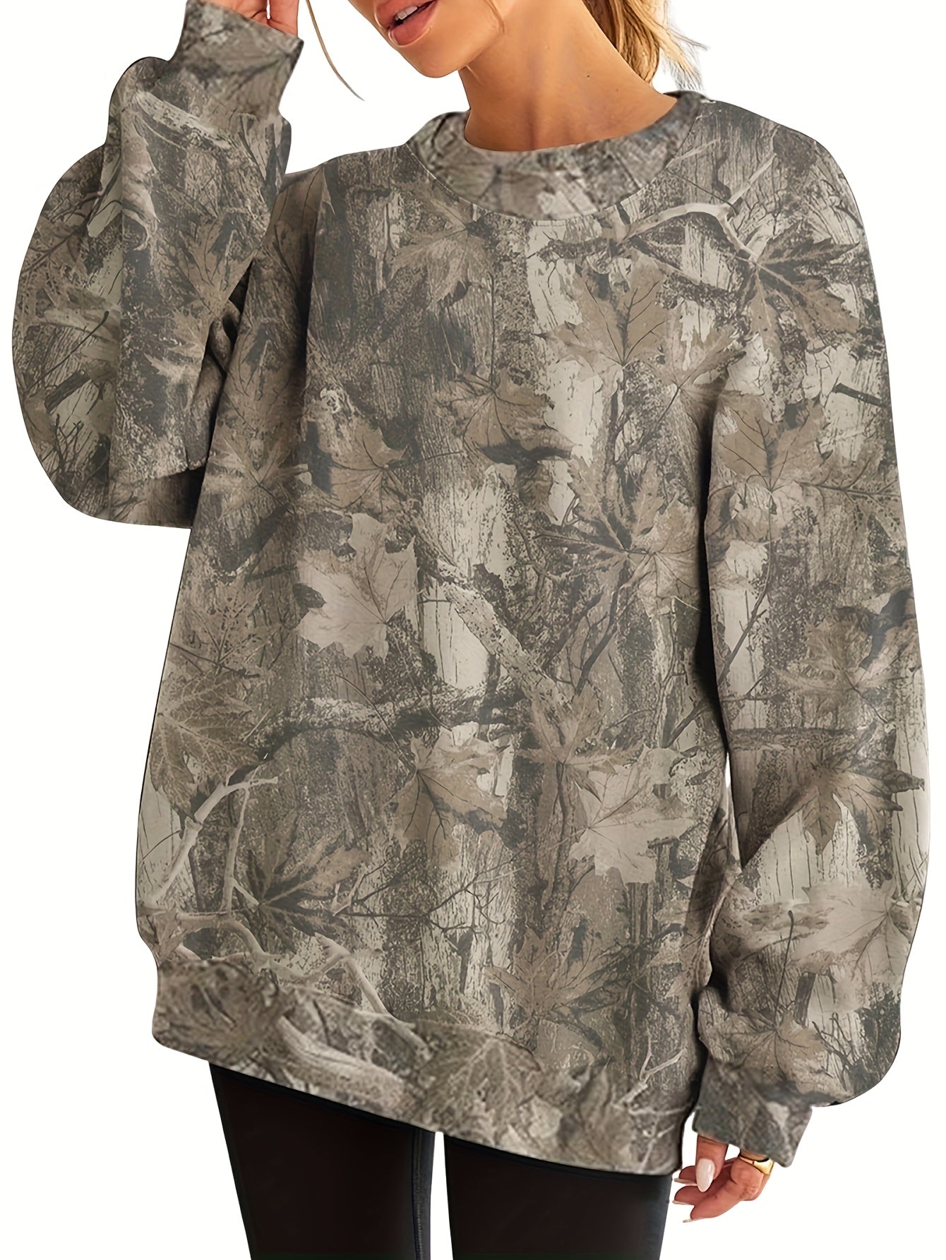 UrbanLeaf™ Felpa Oversize Camouflage da Donna – Sweatshirt Loose a Maniche Lunghe con Polsini a Coste