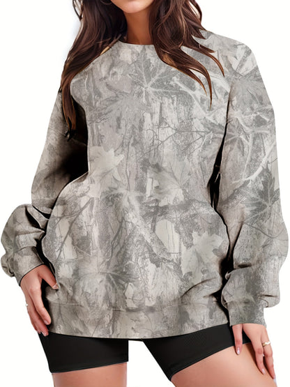 UrbanLeaf™ Felpa Oversize Camouflage da Donna – Sweatshirt Loose a Maniche Lunghe con Polsini a Coste