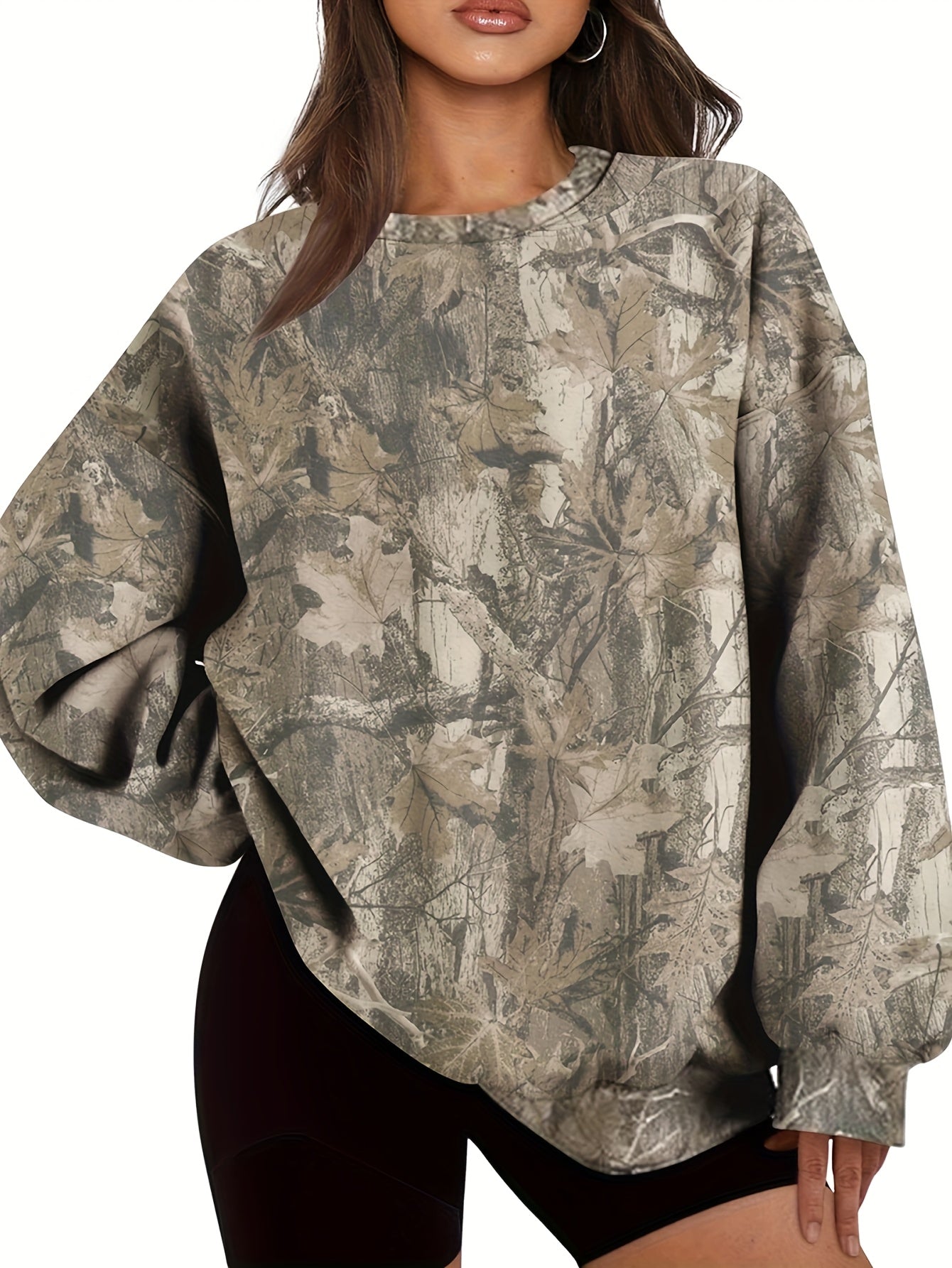 UrbanLeaf™ Felpa Oversize Camouflage da Donna – Sweatshirt Loose a Maniche Lunghe con Polsini a Coste